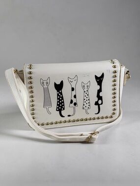 YOKI Vintage White Vegan Kitsch Cat Purse Harajuku Coquette Y2K Shoulder Bag
